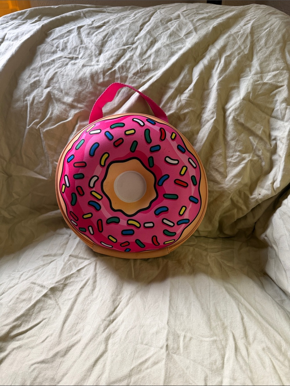 Pink Donut-Shaped Insulated Food Container Bag - Novelty Lunch Carrier